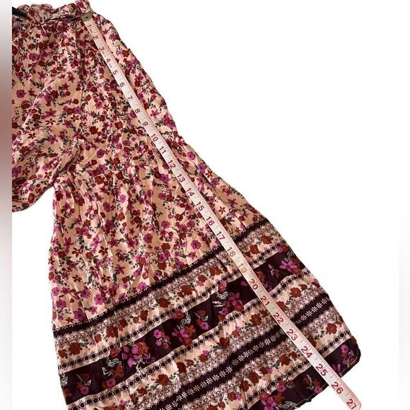 Vici Floral With Pink Tassels Bell Sleeves Rayon Boho Top Size Extra Large - Picture 4 of 13